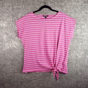 Lauren Ralph Lauren Top Womens XL Pink Stripe Tie Front Cap Sleeve Boat Neck